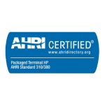 A blue and white label that says ahri certified.
