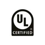 A black and white logo for ul certified