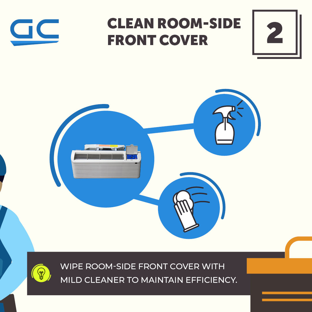 A clean room-side front cover with mild cleaner to maintain efficiency.