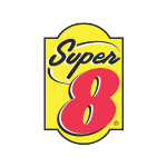 A yellow and red logo for super 8.